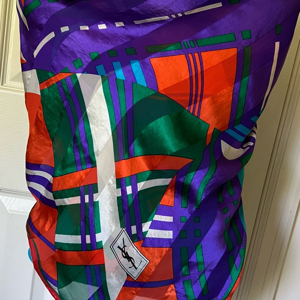 YvesSaintLaurent Scarf. 100% Silk. Hand Rolled edges. Multicolor. Made in Italy